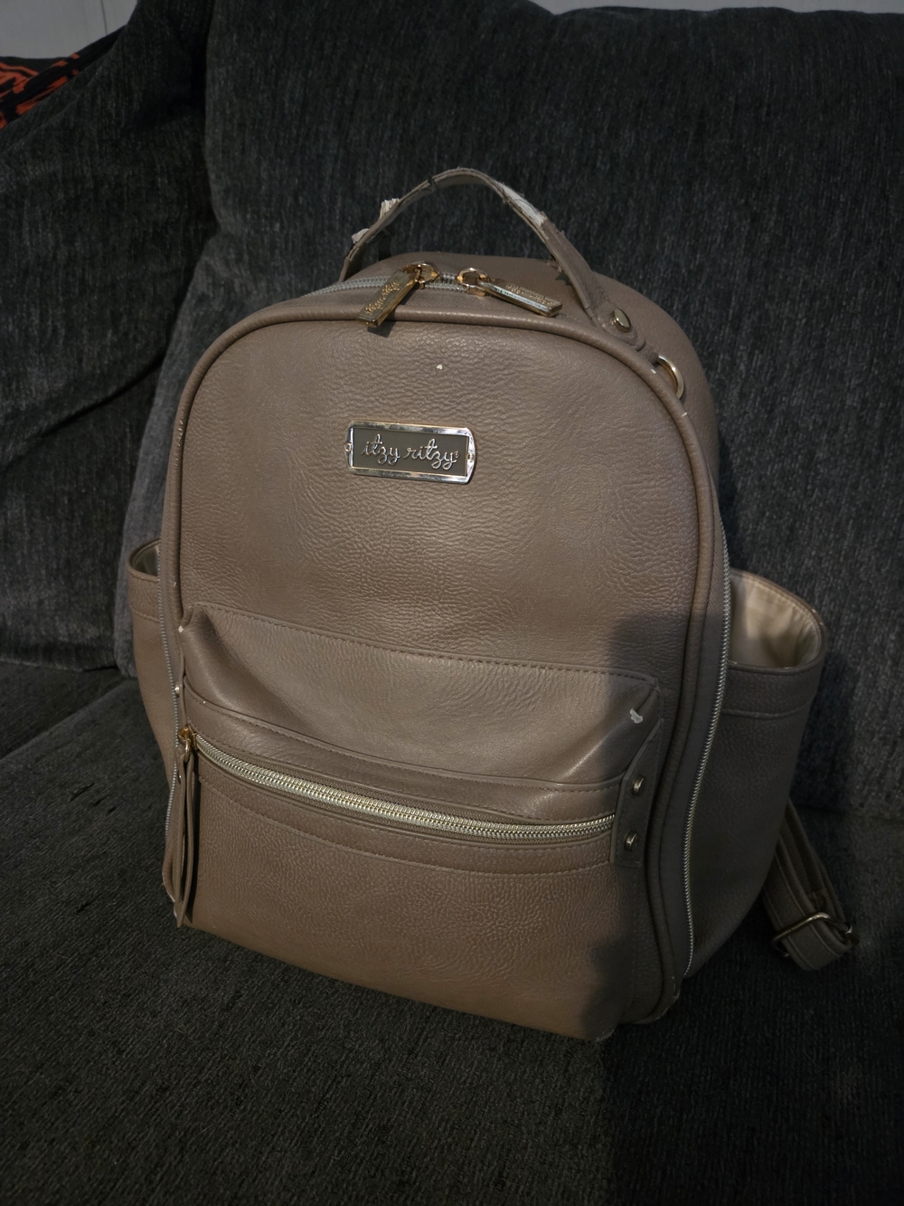 Itzy Ritzy Taupe Leather Backpack - Women's Diaper/Everyday Bag